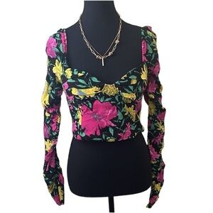 Zara Floral Long Sleeve Cropped Blouse - NWT